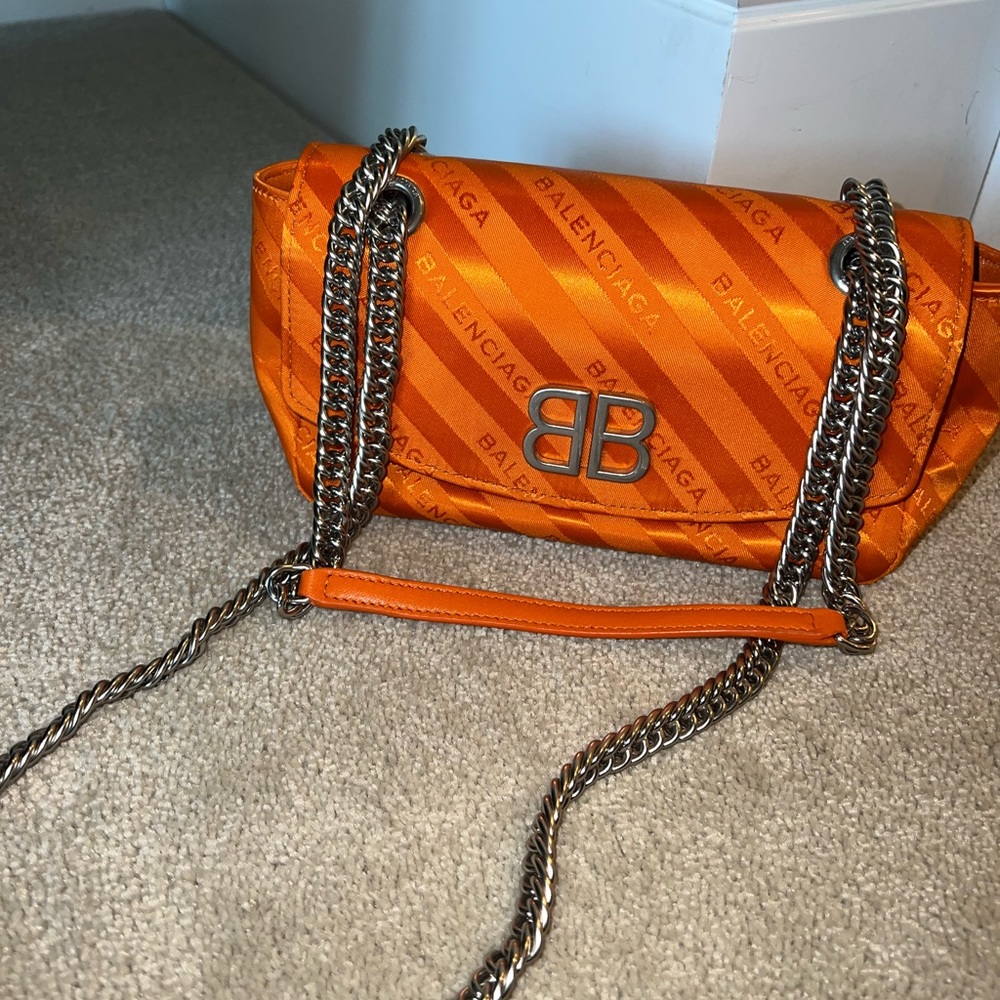 **TRADED**BALENCIAGA Orange Palladium Small Satin Shoulder Bag